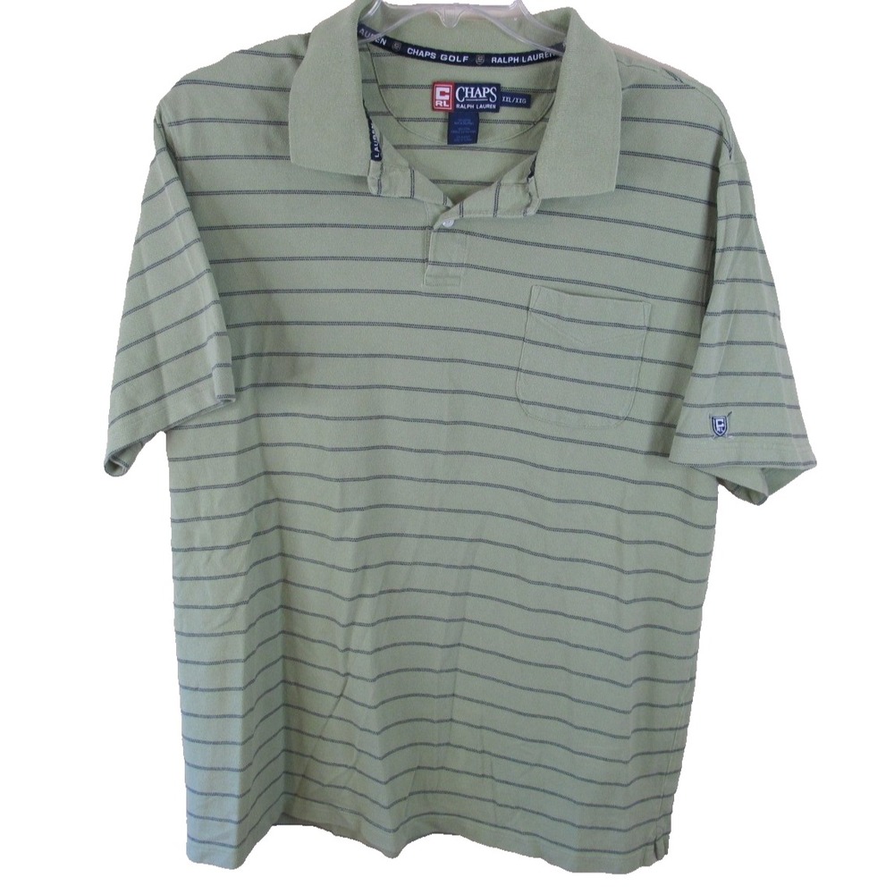 Vintage Chaps Golf Ralph Lauren Short Sleeve Polo Shirt Men's XXL Green Striped - Picture 1 of 7